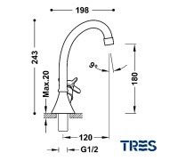 MEDIDAS GRIFO LAVABO 1 AGUA CLASIC TRES GRIFERIA